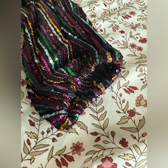 Ali & Jay Multicolor Sequin Striped Long Sleeve Crop Top  Party Holiday Blouse L - Picture 8 of 11